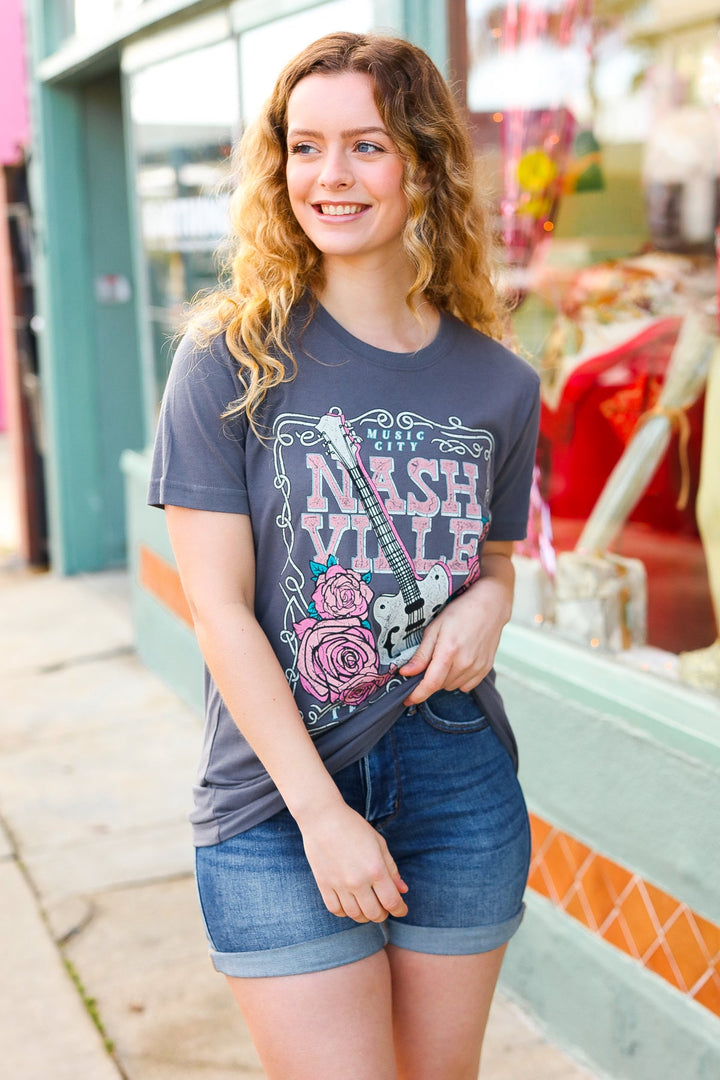 Grey Cotton NASHVILLE Tennessee Graphic Tee
