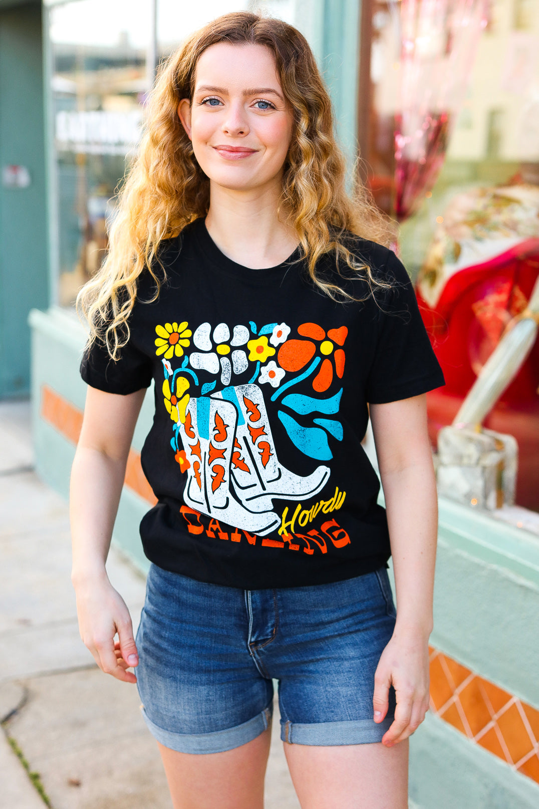 Black Cotton HOWDY DARLING Graphic Tee