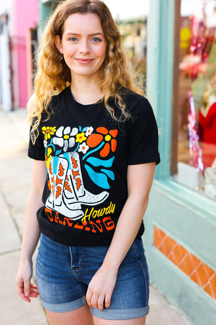 Black Cotton HOWDY DARLING Graphic Tee