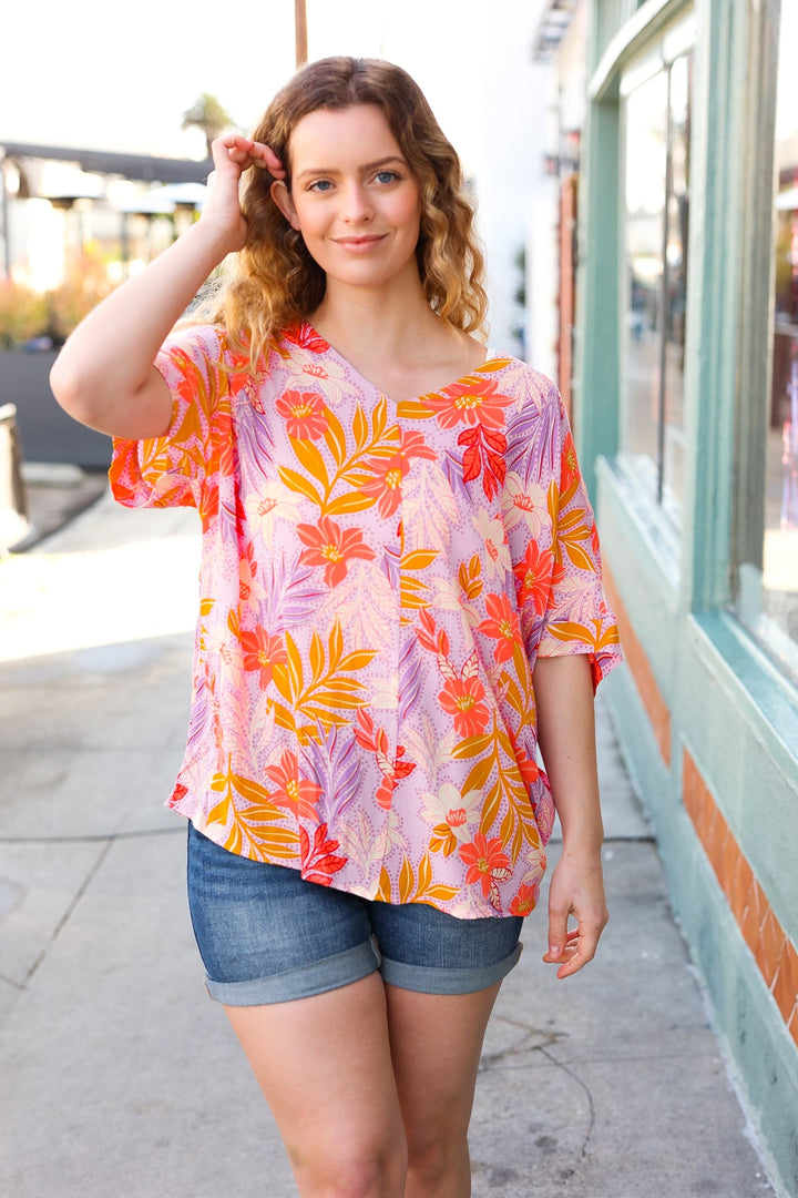 Lilac Tropical Floral Print Woven Top