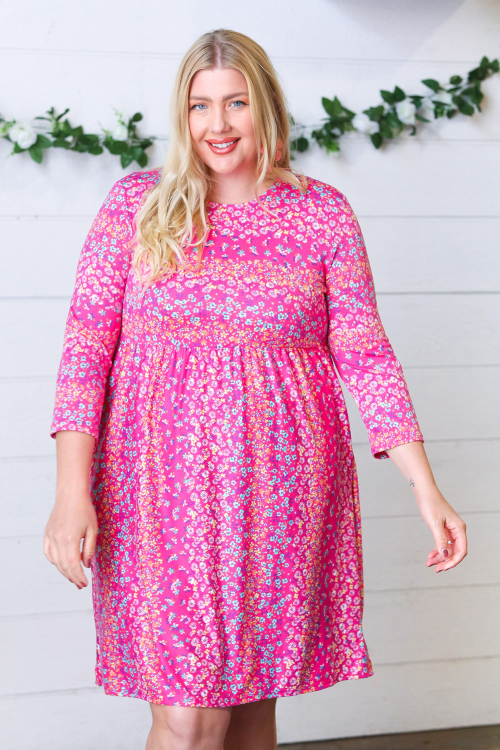 Fuchsia Fit & Flare Midi Pocketed Dress