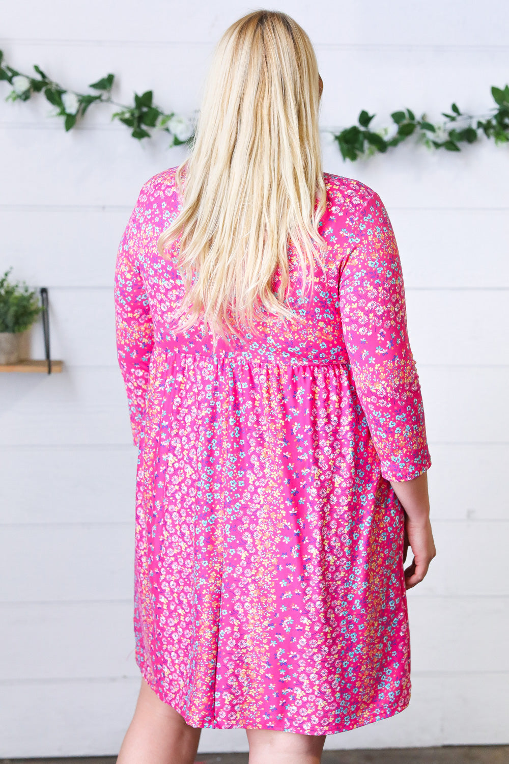 Fuchsia Fit & Flare Midi Pocketed Dress