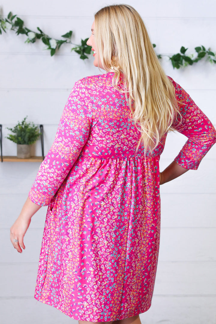 Fuchsia Fit & Flare Midi Pocketed Dress