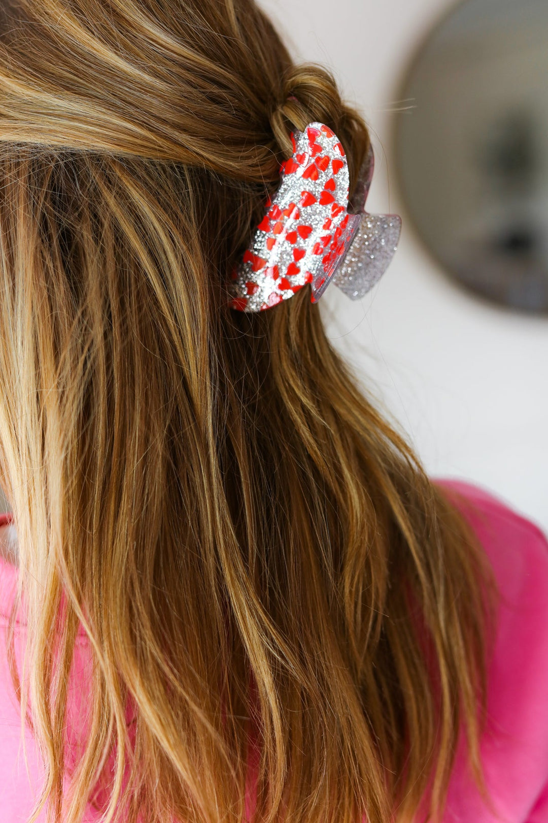 Red Hearts & Glitter Hair Claw