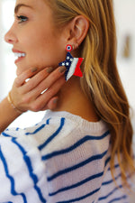 Patriotic Beaded Star Color Block Dangle Earrings