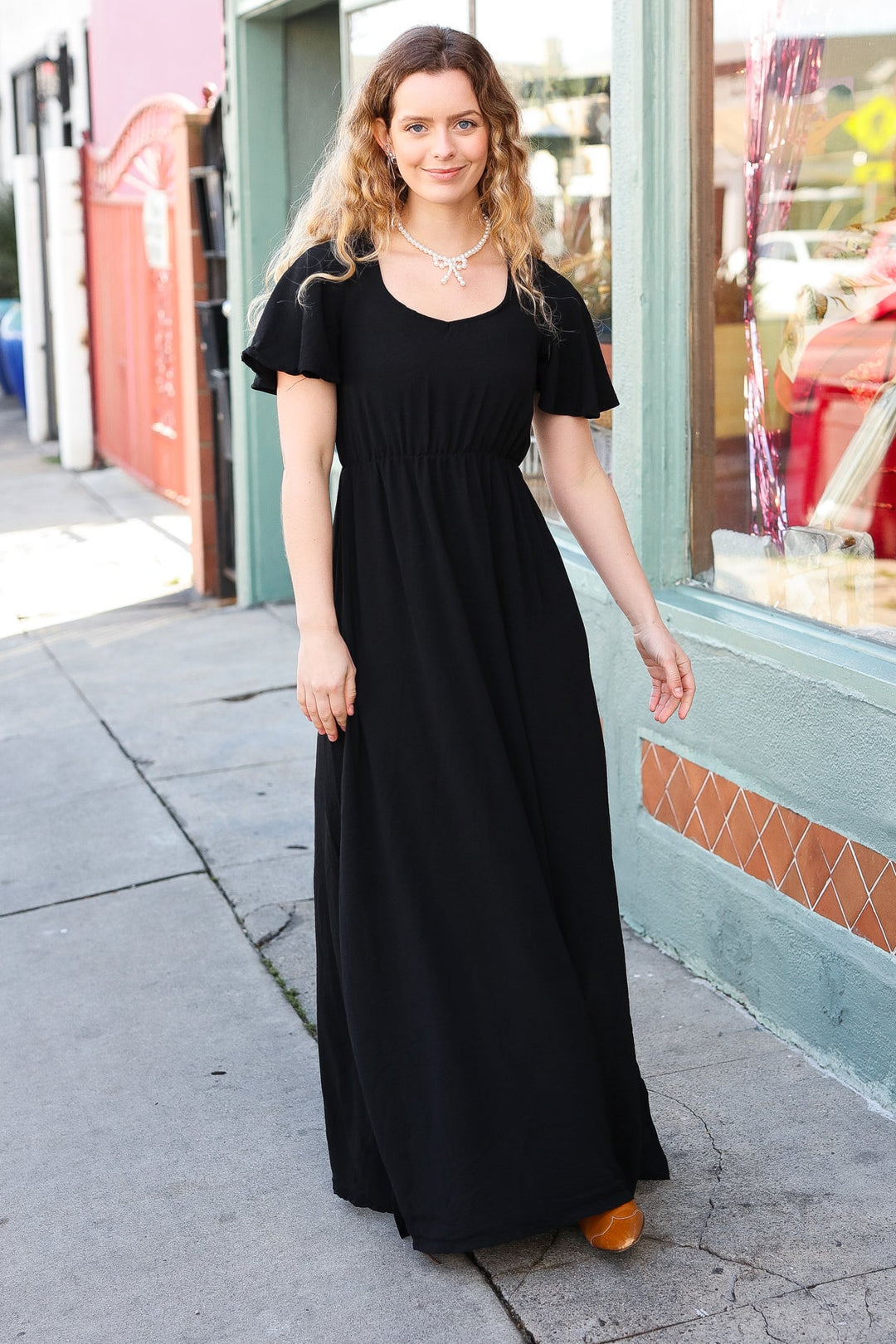 In Your Dreams Black Flutter Sleeve Woven Maxi Dress