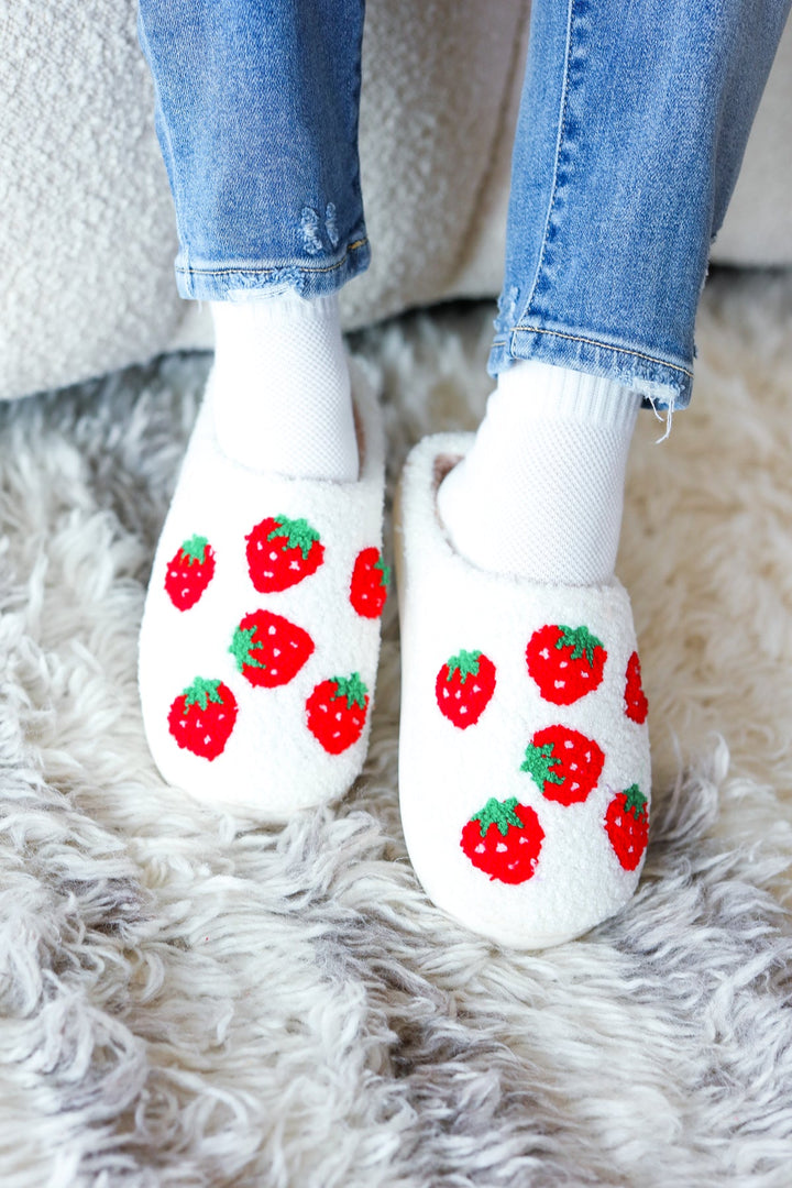 Strawberry Print Fleece Slippers