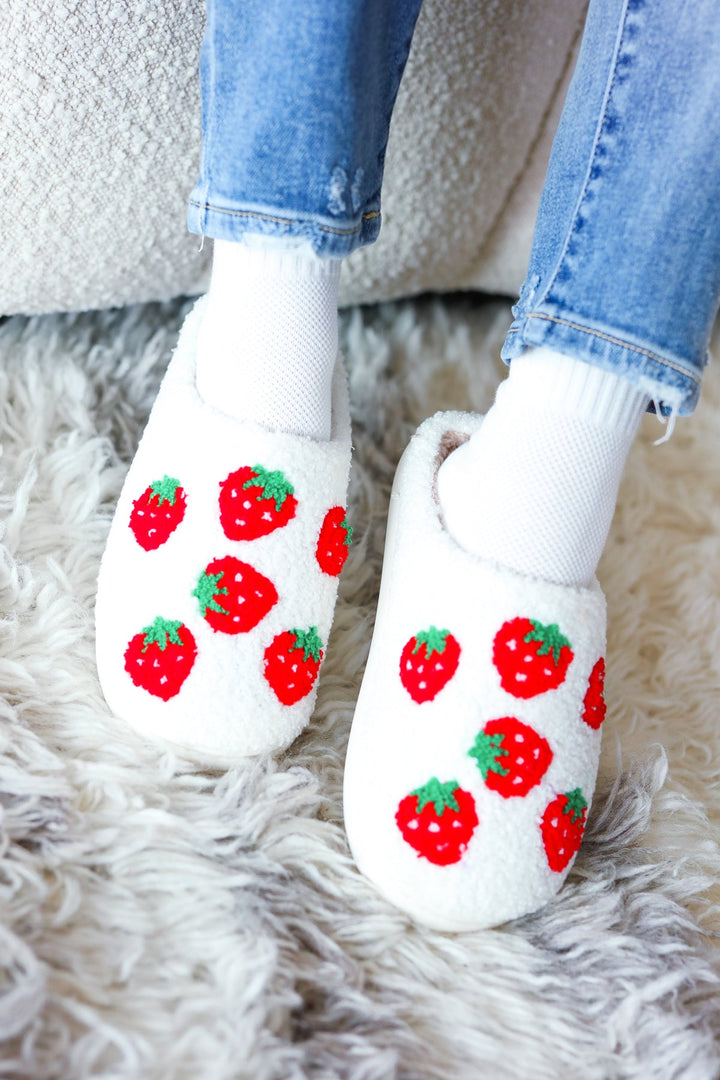 Strawberry Print Fleece Slippers