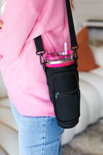 Black Neoprene Crossbody Water Bottle Carrier Bag