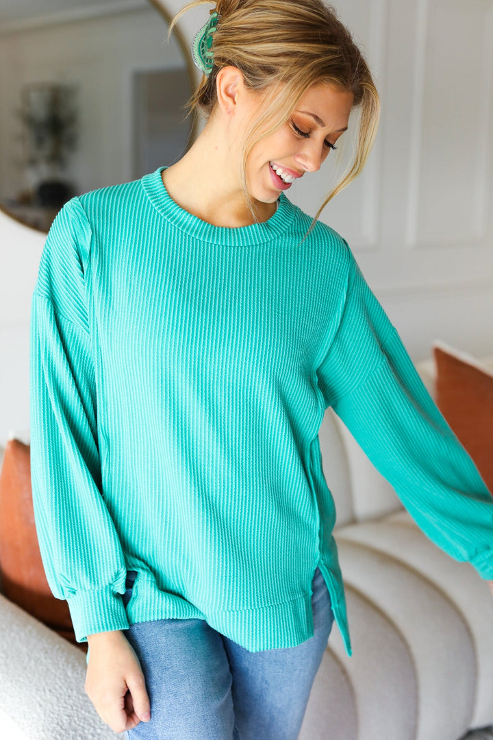 Live For Today Mint Mineral Washed Rib Pullover