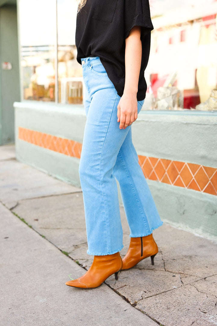 All You Need Ocean Blue High Waist Fray Bootcut Jeans