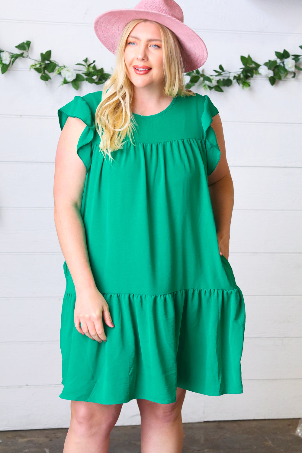 Green Yoke Poplin Woven Dress