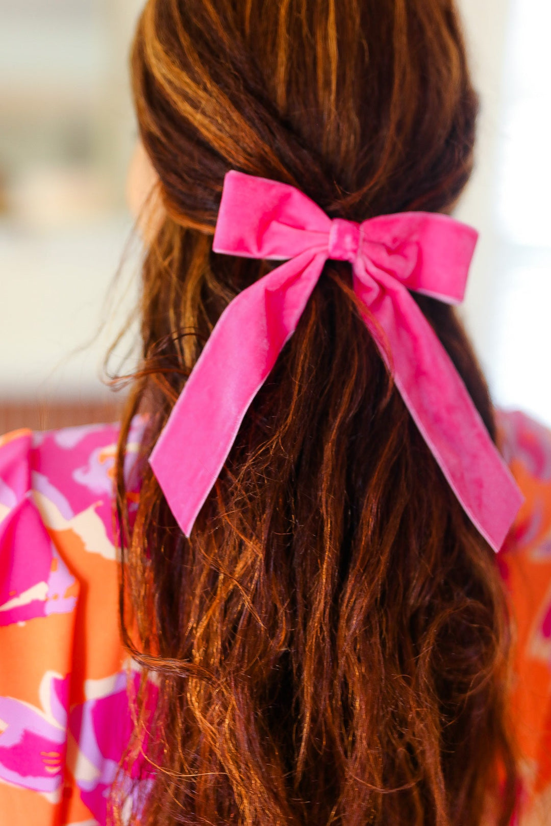 Electric Pink Velvet Barrette Clip Bow