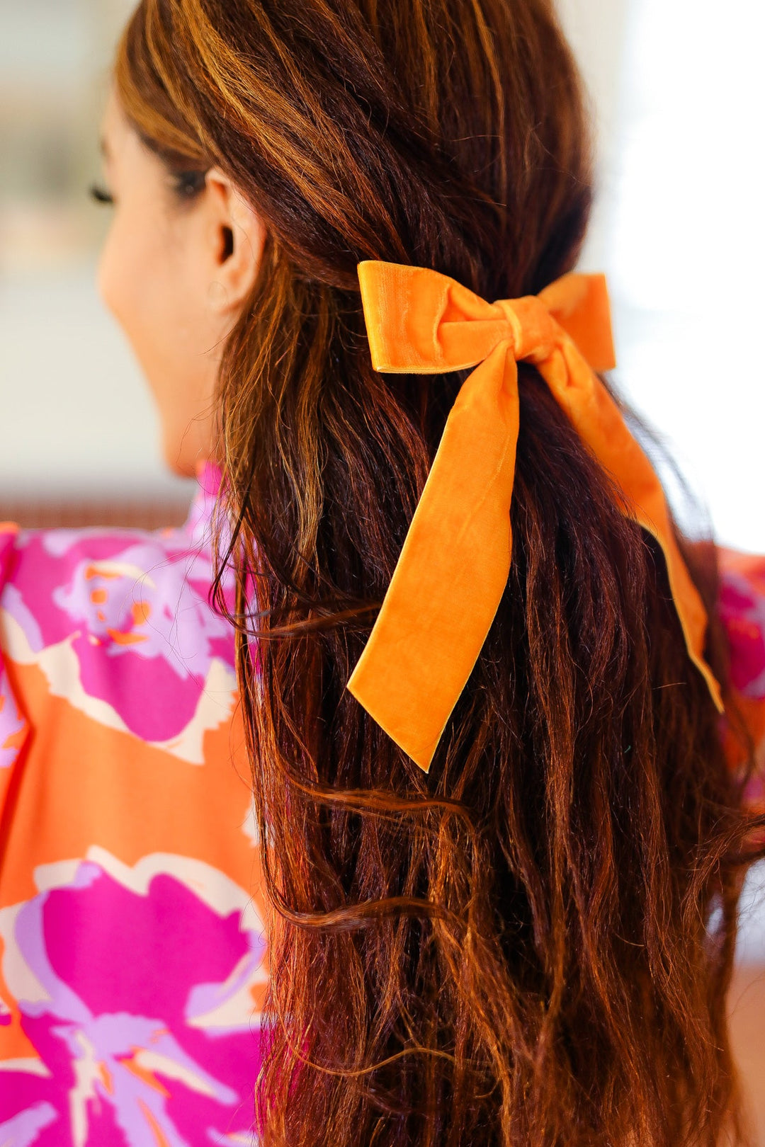 Apricot Velvet Barrette Clip Bow