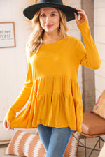 Sunflower Hacci Ribbed Tiered Babydoll Top