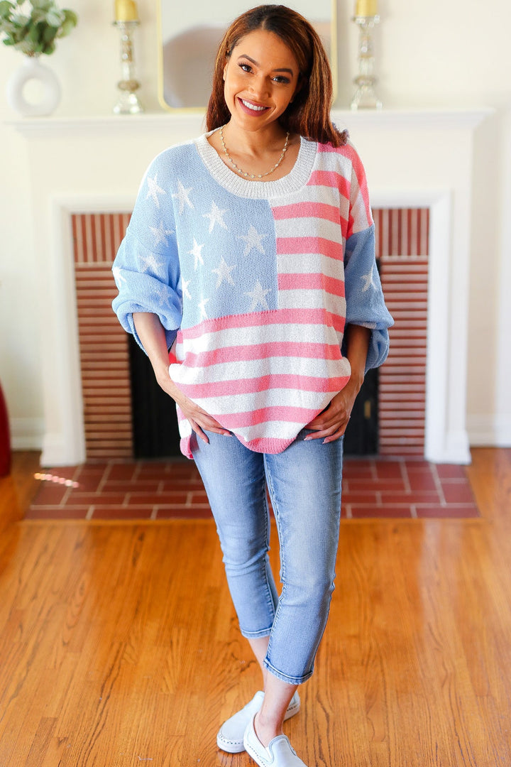 Stars & Stripes American Flag Print Oversized Sweater