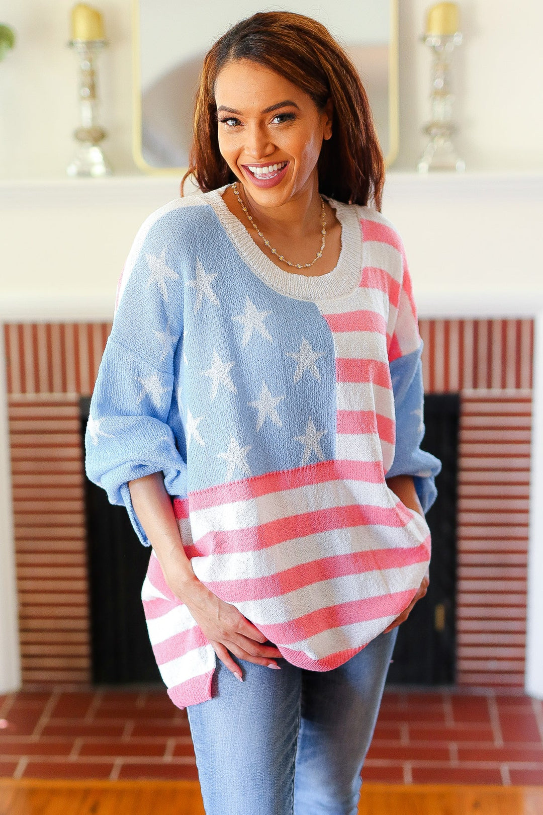 Stars & Stripes American Flag Print Oversized Sweater