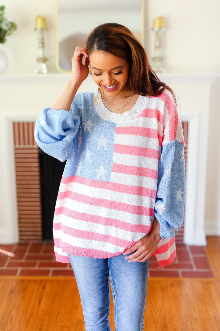 Stars & Stripes American Flag Print Oversized Sweater