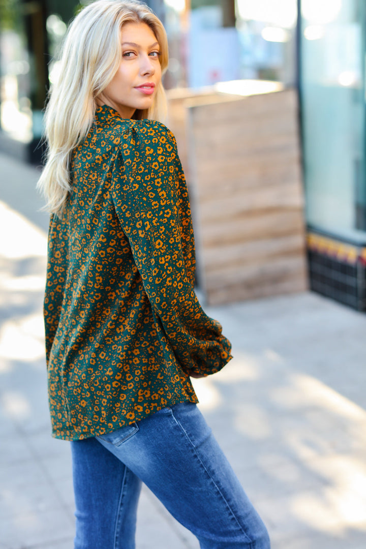 Sweet But Sassy Hunter Green Ditzy Floral Frill Neck Top