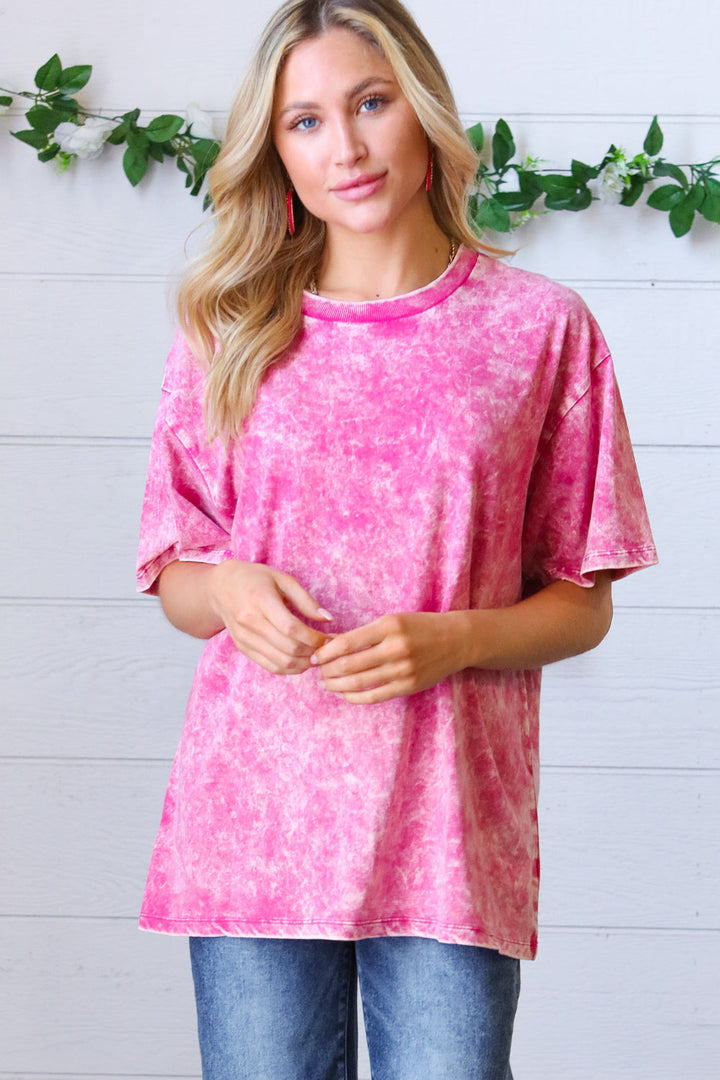 Rose Cotton Wash Short Sleeve Crew Neck Top