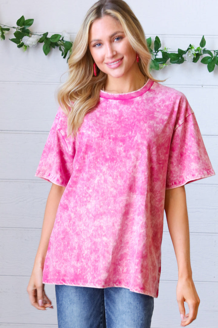 Rose Cotton Wash Short Sleeve Crew Neck Top