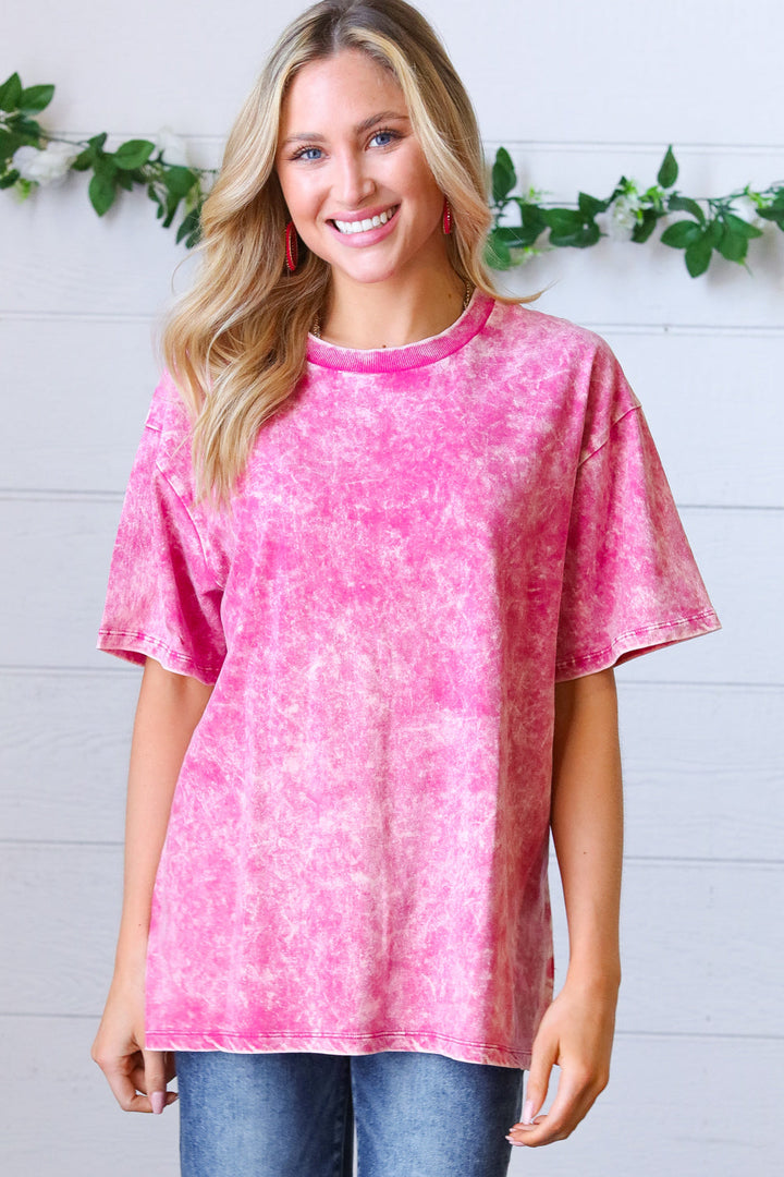 Rose Cotton Wash Short Sleeve Crew Neck Top