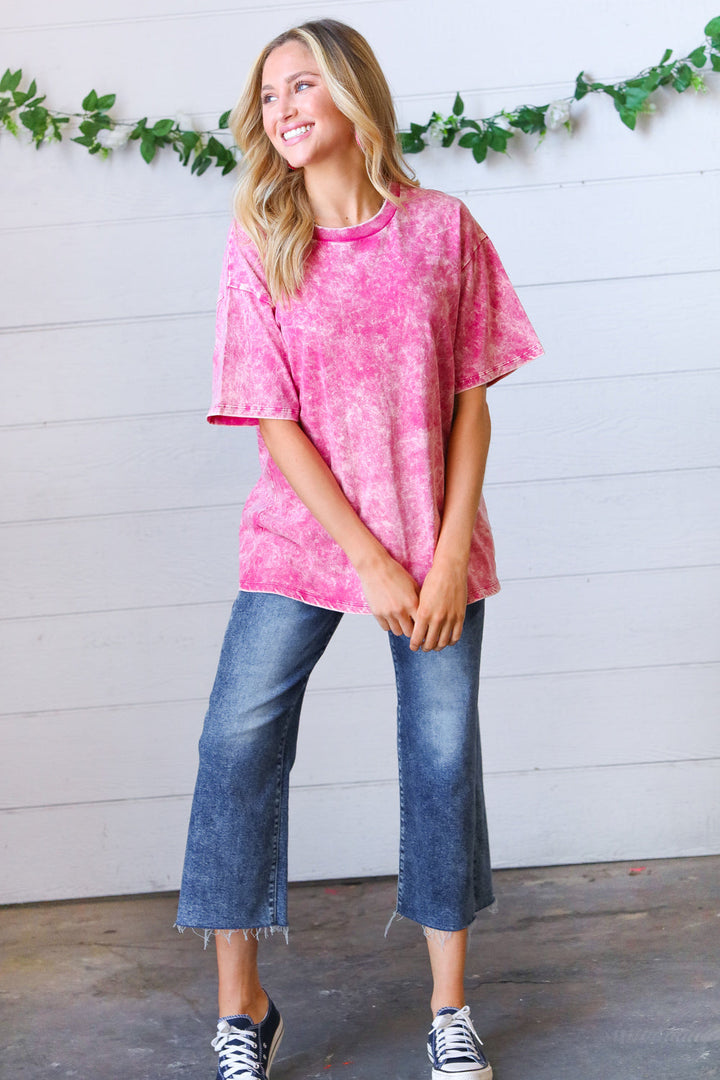 Rose Cotton Wash Short Sleeve Crew Neck Top