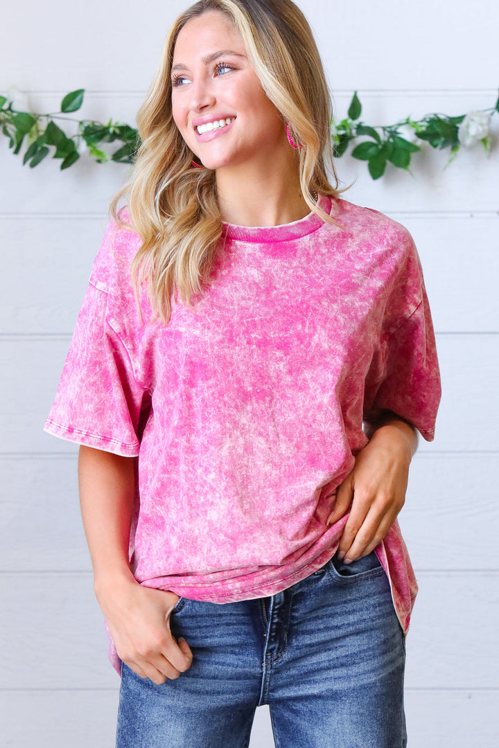 Rose Cotton Wash Short Sleeve Crew Neck Top