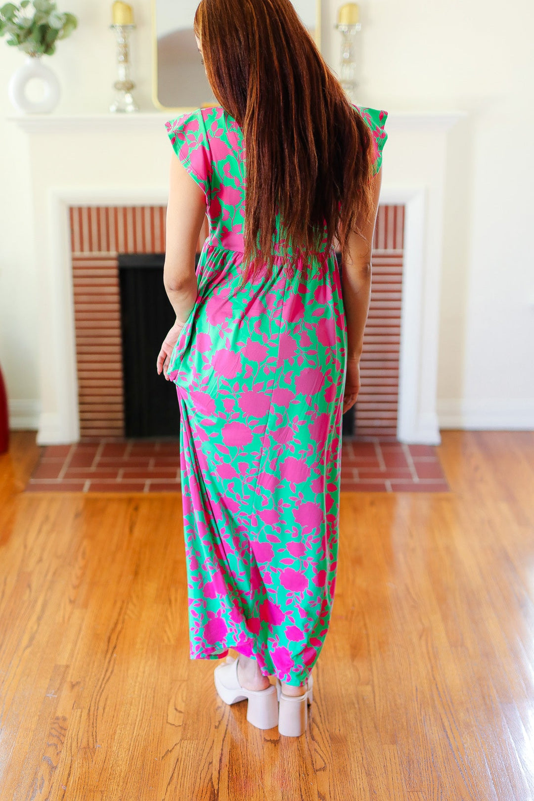 Stand Out Green & Fuchsia Floral Fit & Flare Maxi Dress