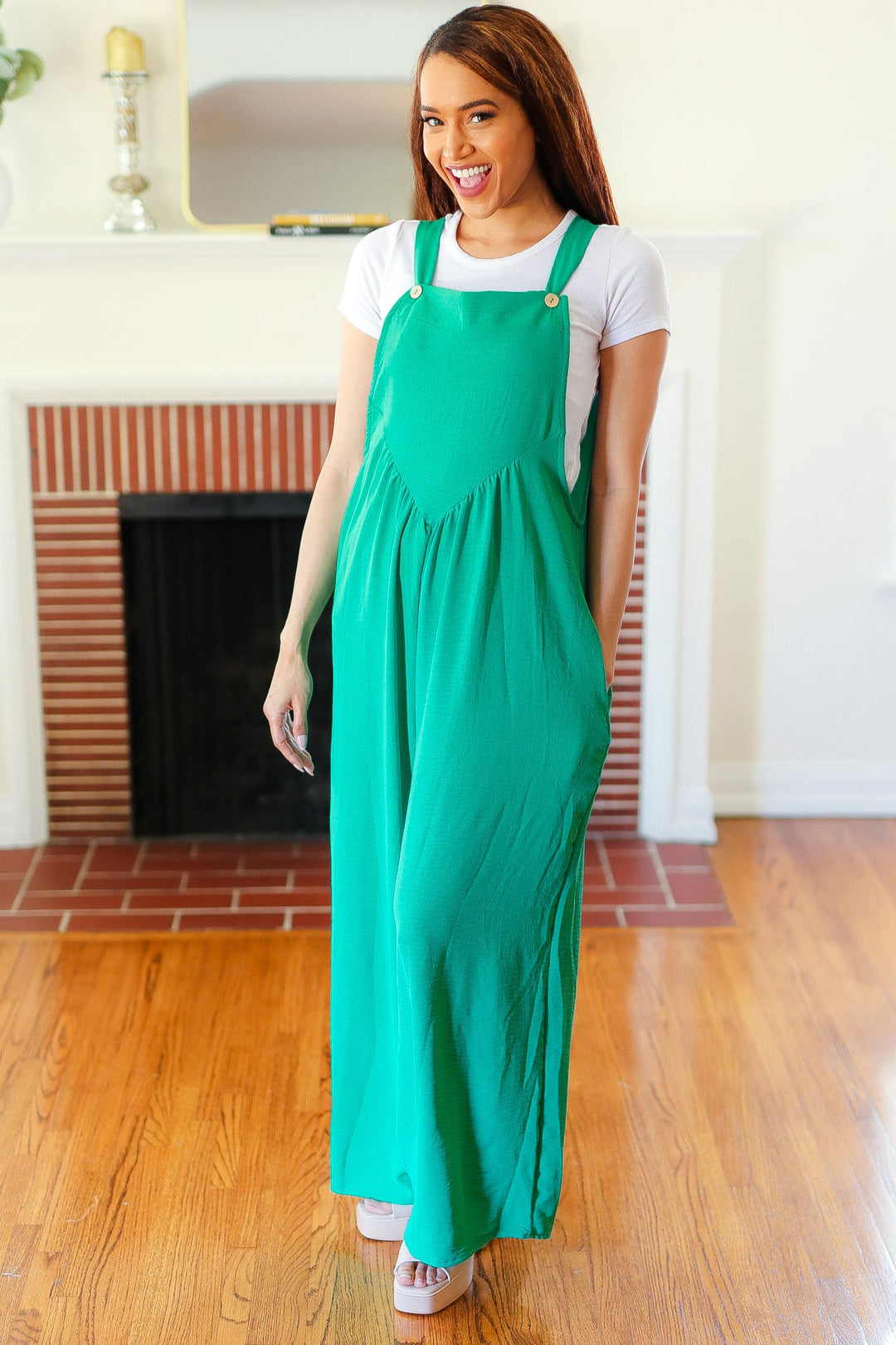 Summer Dreaming Emerald Wide Leg Suspender Overall Jumpsuit