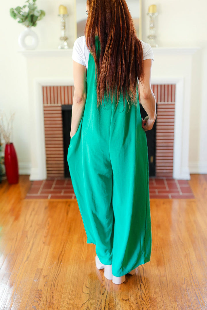 Summer Dreaming Emerald Wide Leg Suspender Overall Jumpsuit