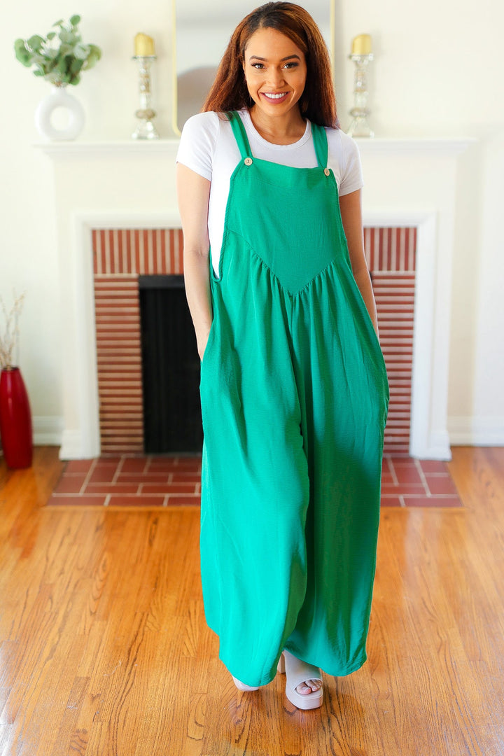 Summer Dreaming Emerald Wide Leg Suspender Overall Jumpsuit