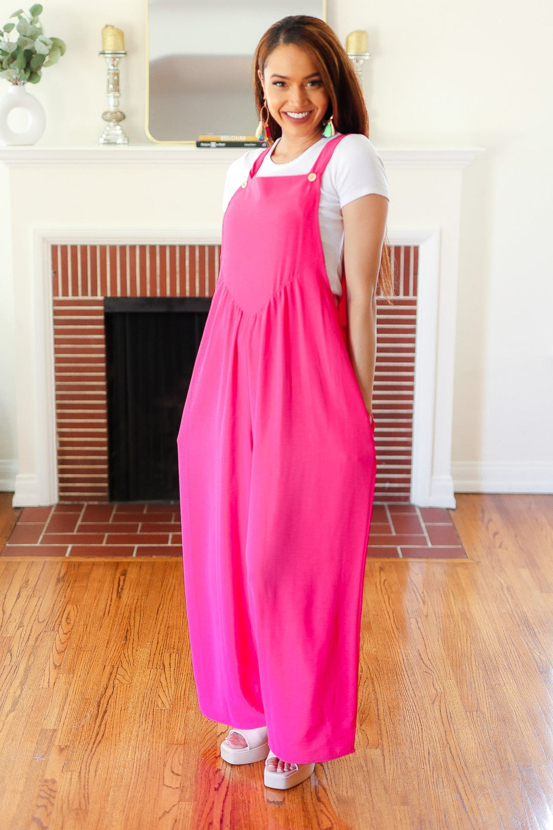 Summer Dreaming Pink Wide Leg Suspender Overall Jumpsuit