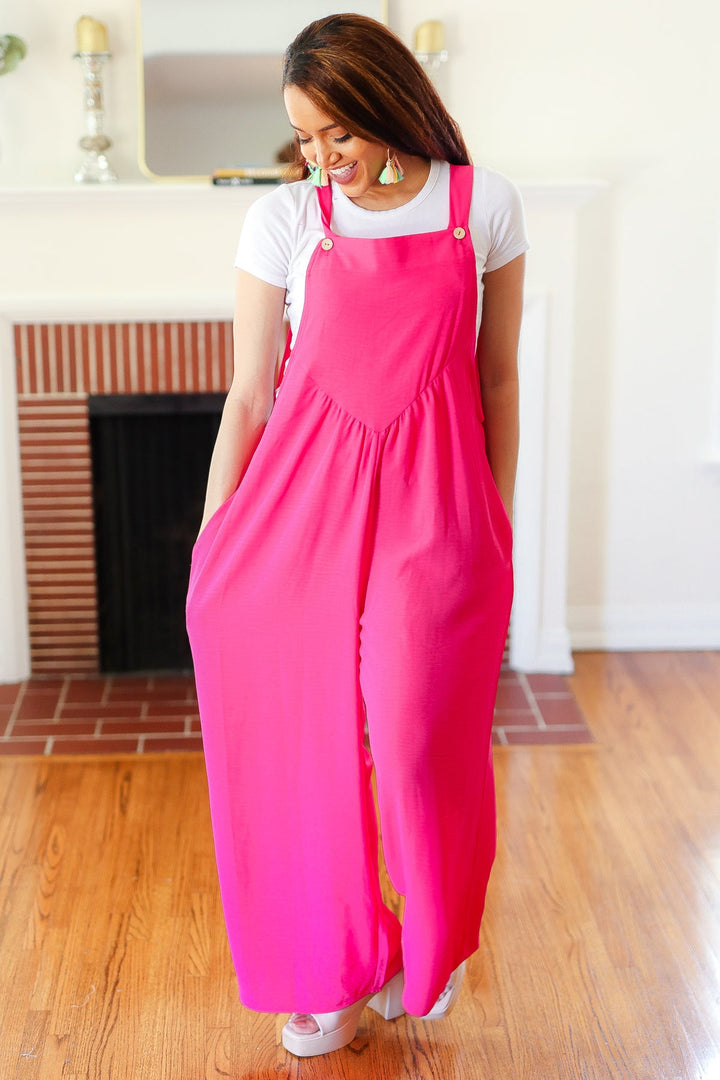 Summer Dreaming Pink Wide Leg Suspender Overall Jumpsuit