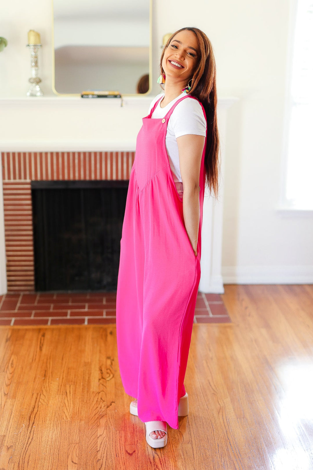 Summer Dreaming Pink Wide Leg Suspender Overall Jumpsuit