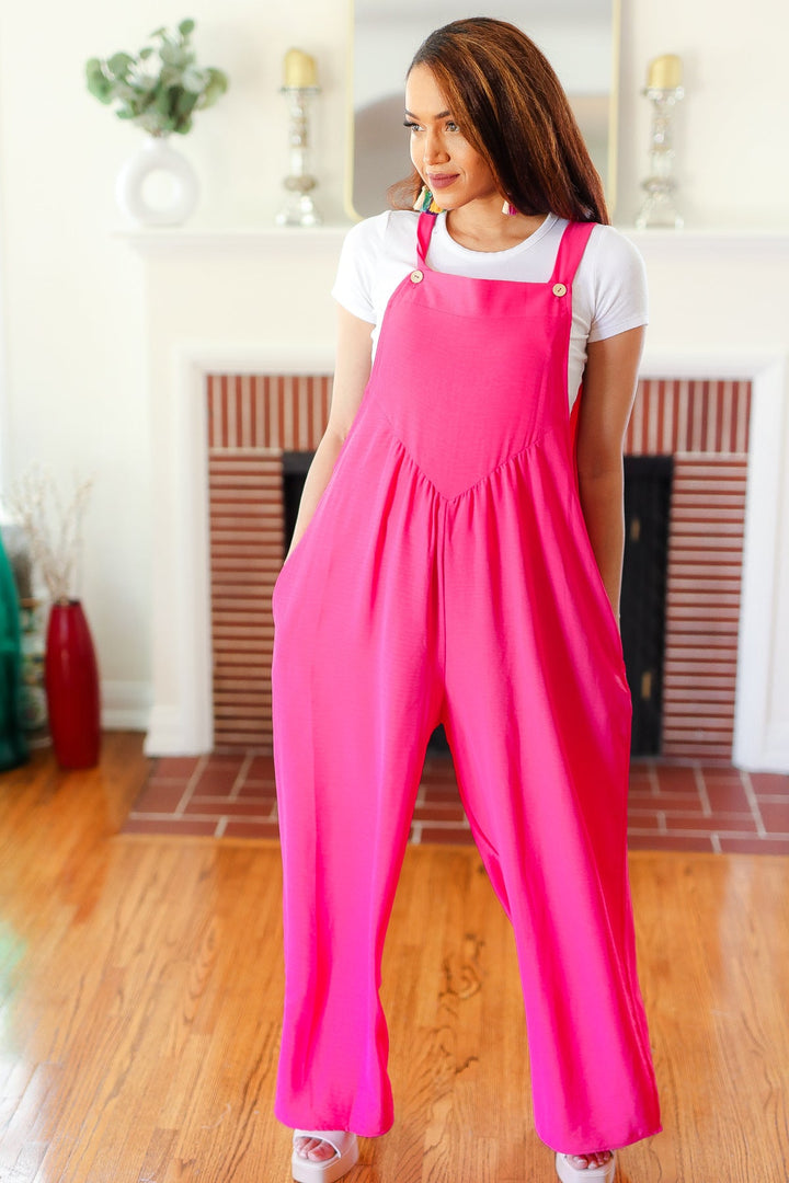 Summer Dreaming Pink Wide Leg Suspender Overall Jumpsuit