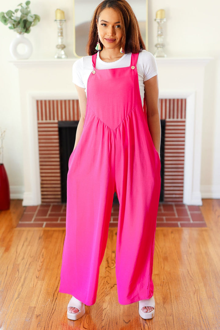 Summer Dreaming Pink Wide Leg Suspender Overall Jumpsuit