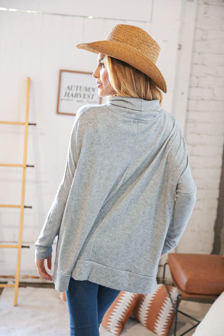 Lt Grey Cashmere Feel Turtleneck Sweater