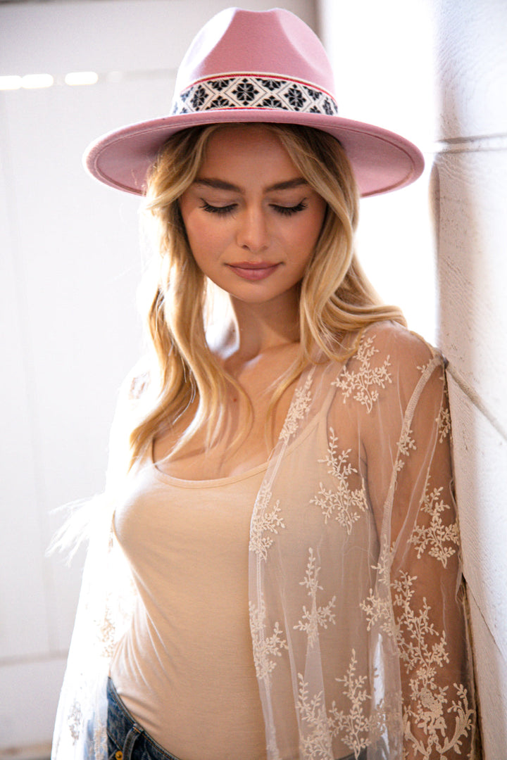 Weekend Vibes Blush Ribbon Fedora Hat