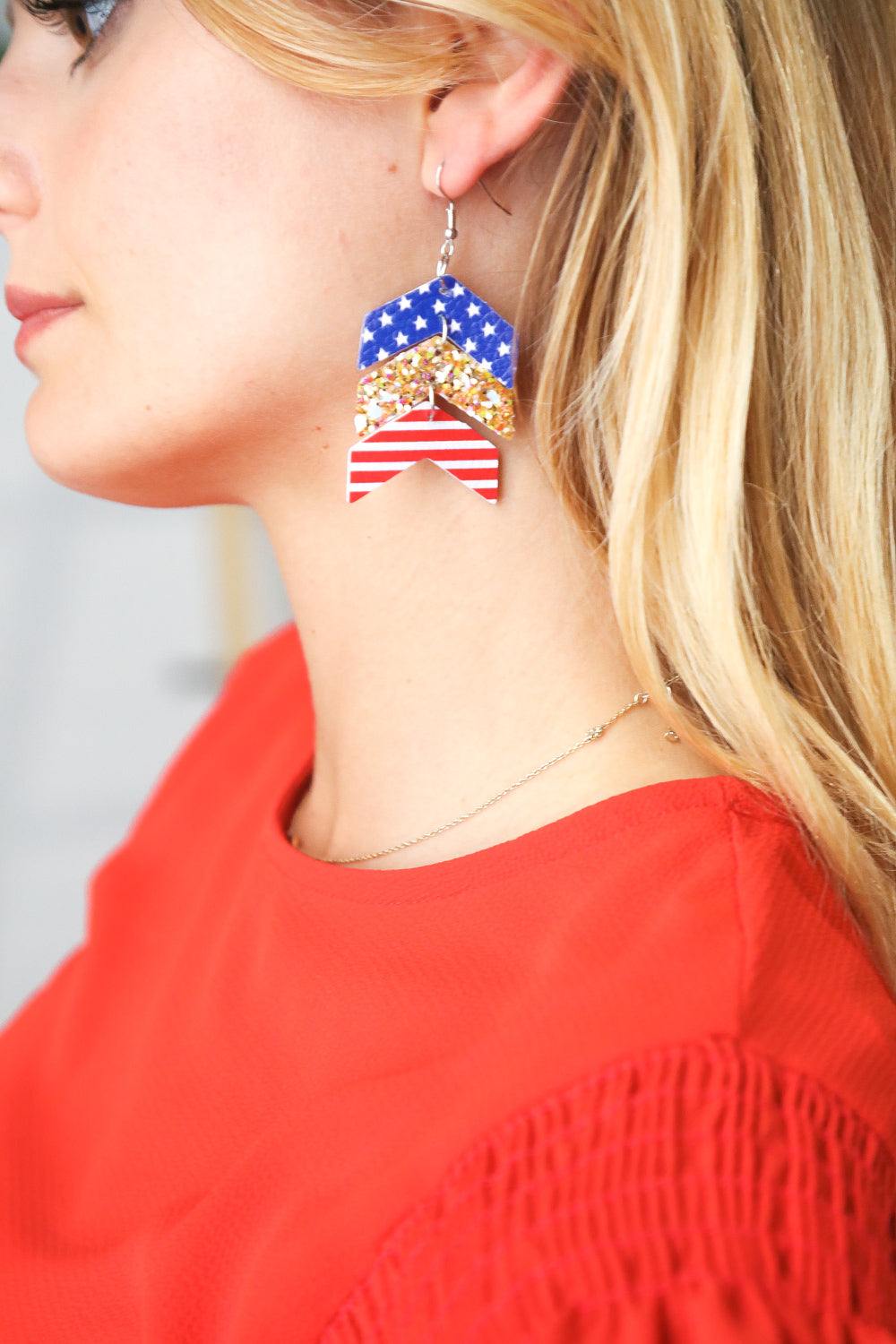 Glitter Stars/Stripes Tiered Foam Dangle Earrings