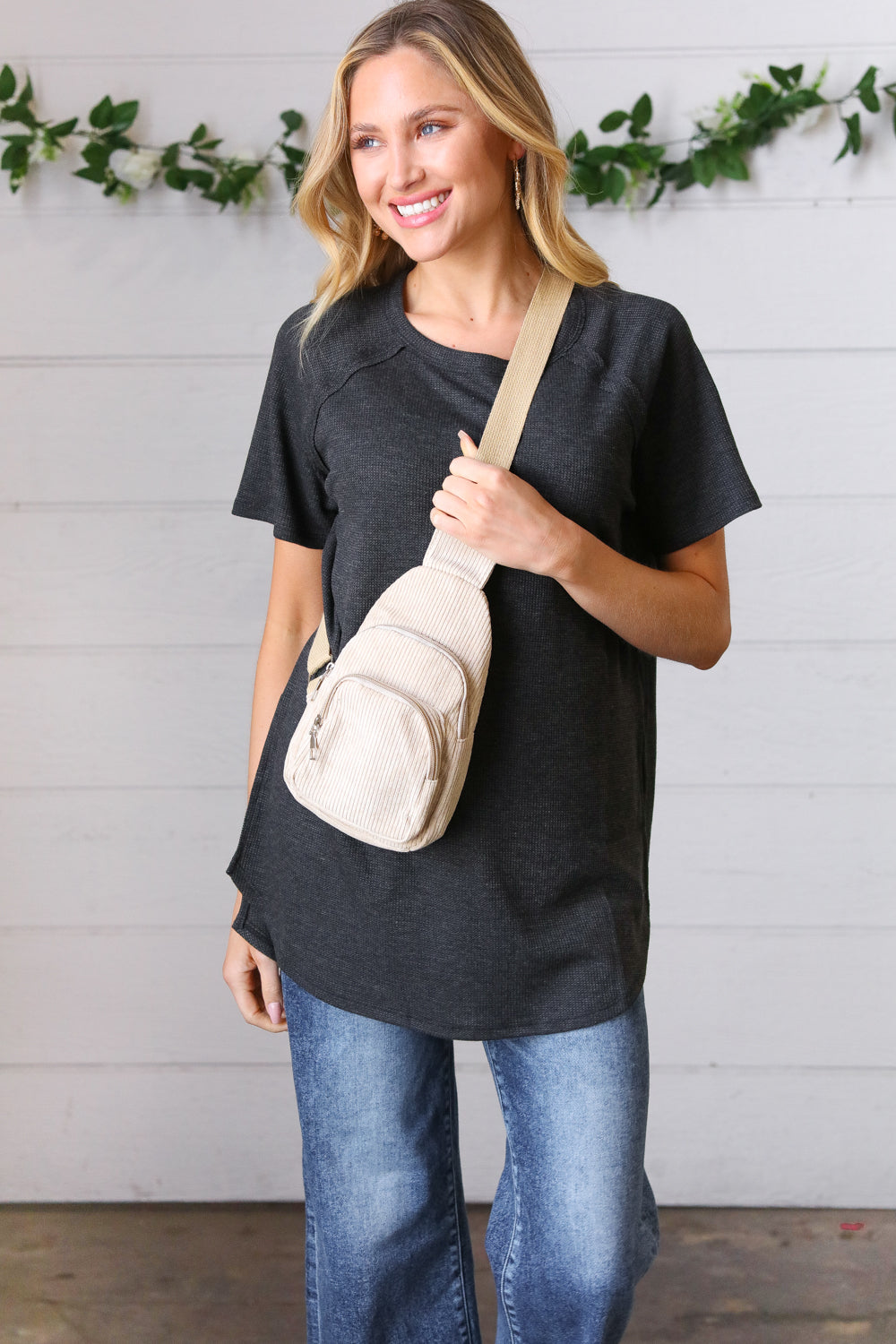 Sand Corduroy Sling Crossbody Bag