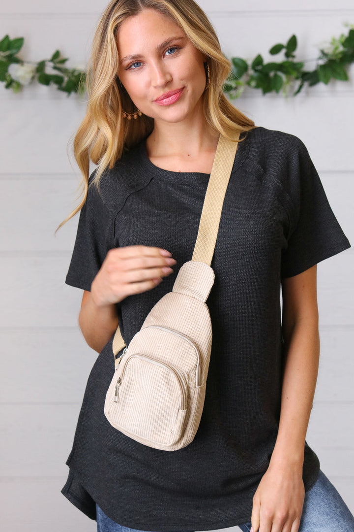 Sand Corduroy Sling Crossbody Bag