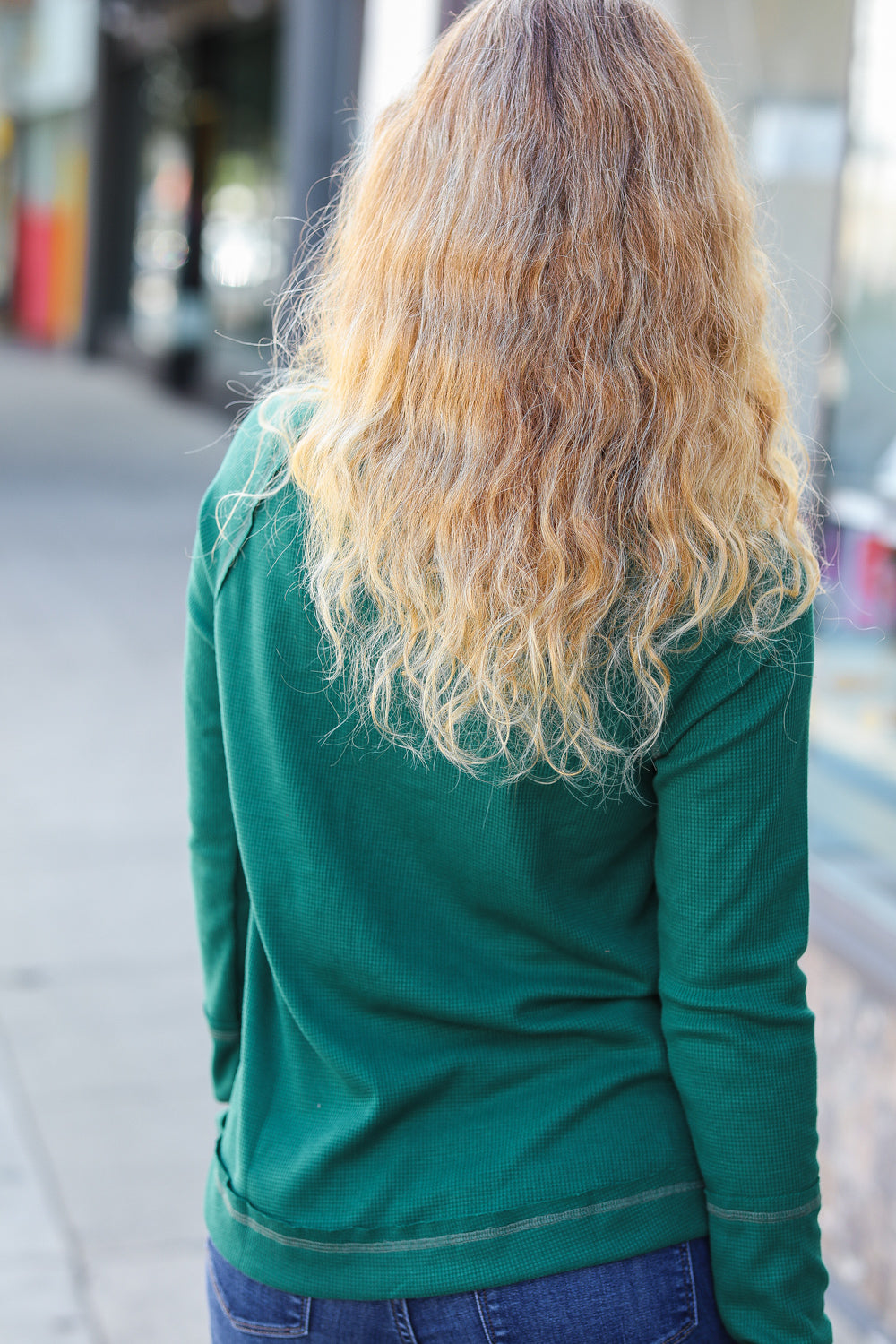 Hunter Green Contrast Stitch Henley Top