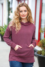 A New Day Burgundy Mineral Wash Rib Knit Hoodie