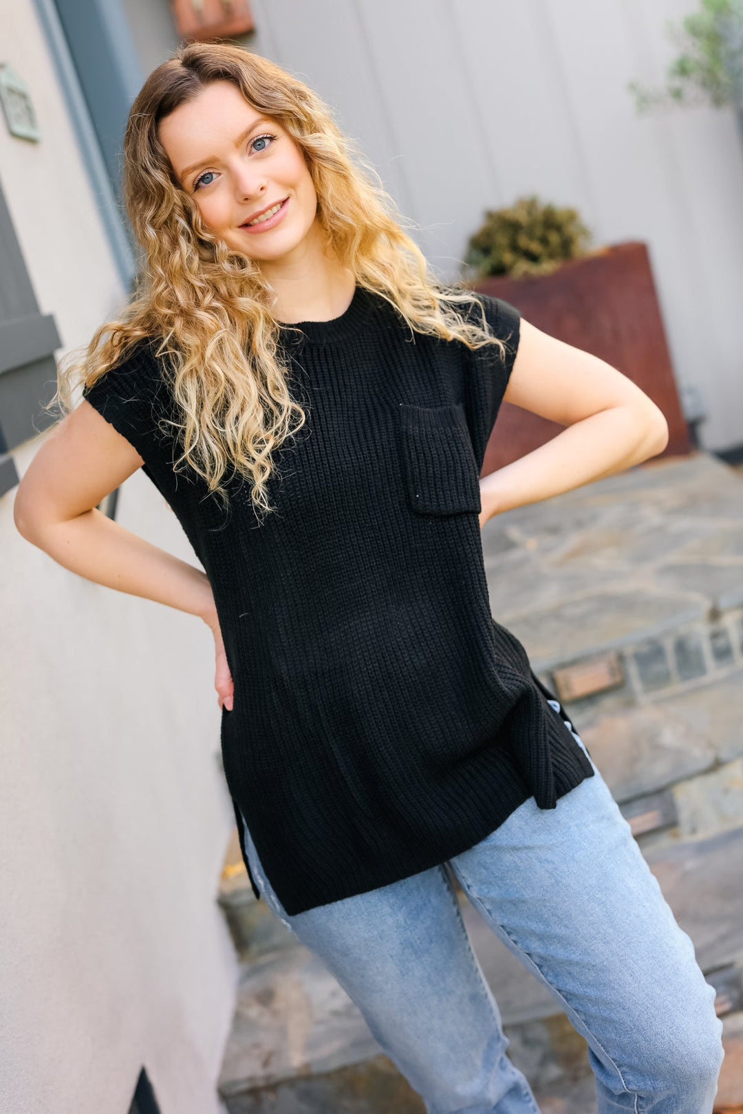 Best In Bold Black Dolman Ribbed Knit Sweater Top