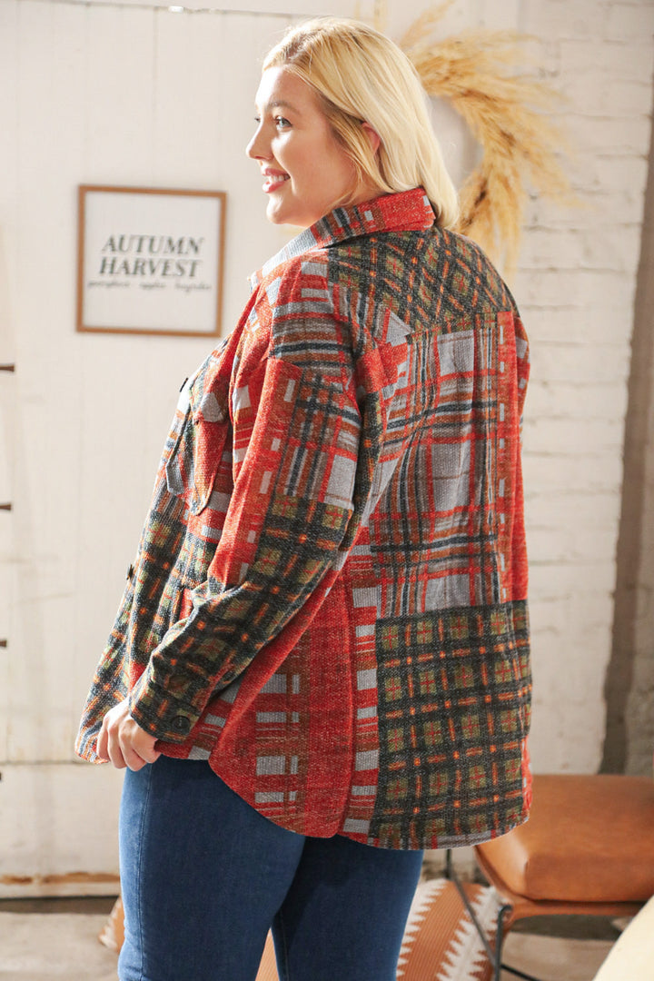 Hunter Green/Rust Brushed Plaid Oversize Shacket