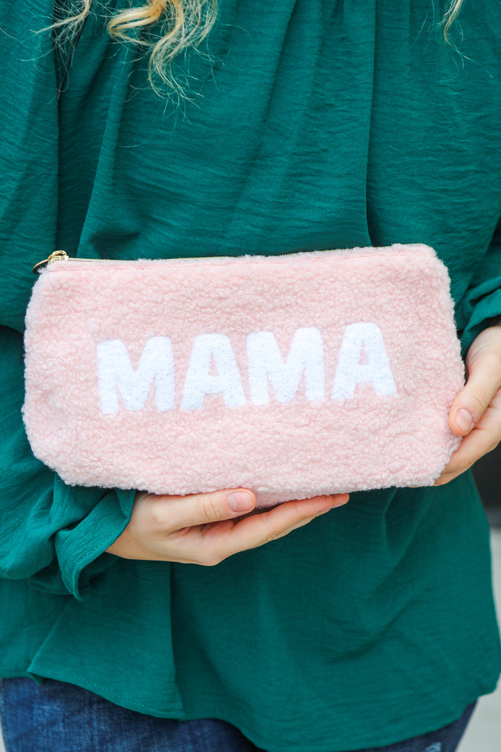 Blush "Mama" Sherpa Zipper Bag