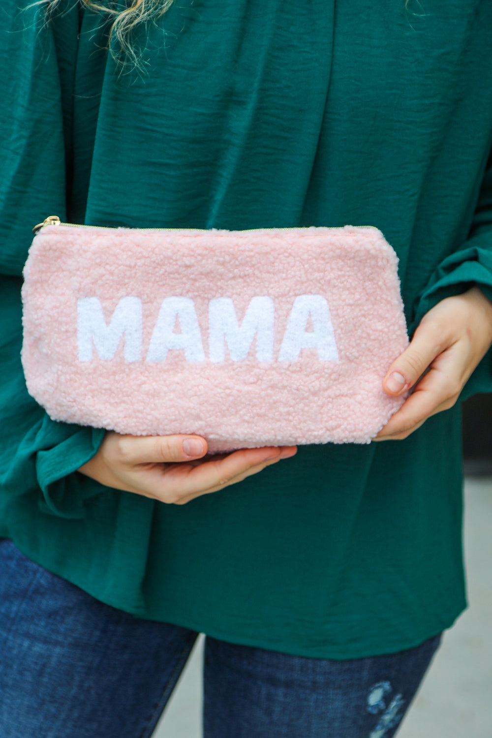 Blush "Mama" Sherpa Zipper Bag