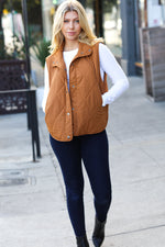 Layer Up Camel High Neck Quilted Puffer Vest