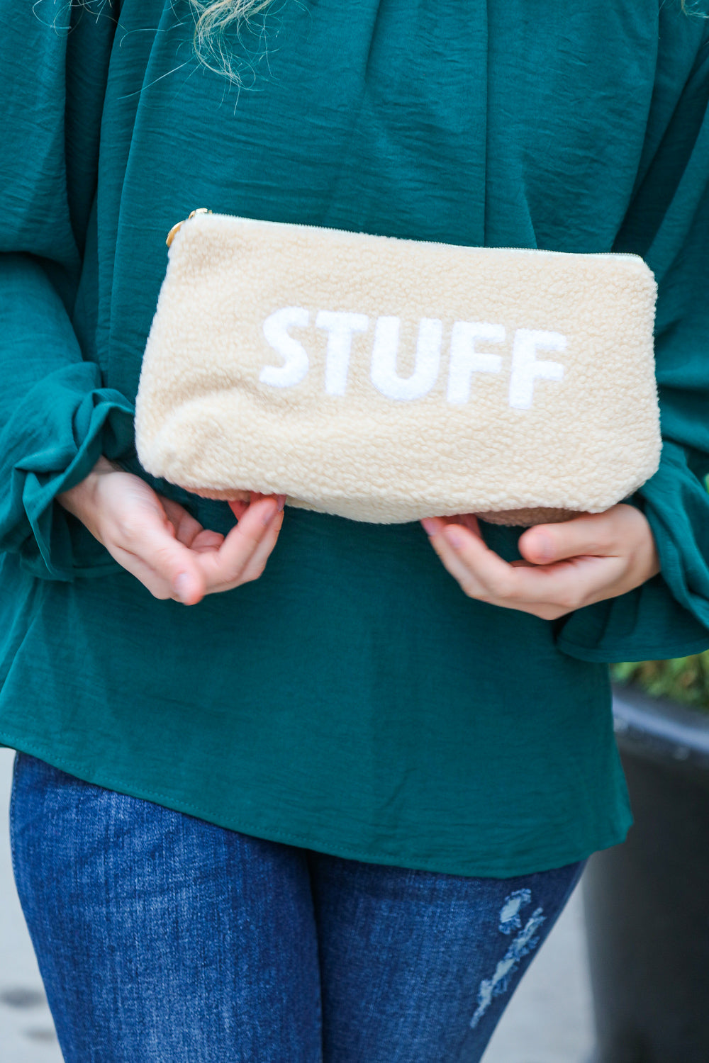 Taupe "Stuff" Sherpa Zipper Bag